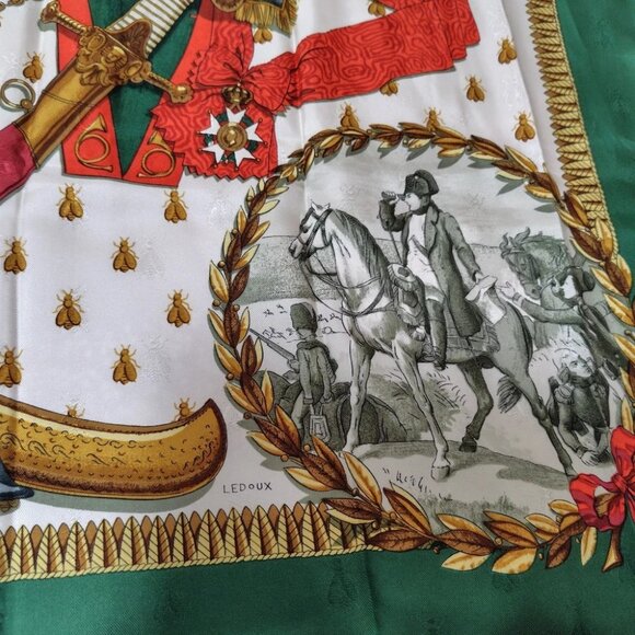 Auth HERMES Carre 90 - Green Cream Multi Scarf - Picture 2 of 10